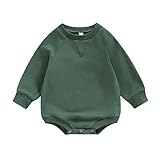 AEEMCEM Baby Boy Girl Solid Sweatshirt Romper Crewneck Pullover Bodysuit Oversized Sweater Onesie Long Sleeve Shirts Outfit (A Green, 6-12 Months)