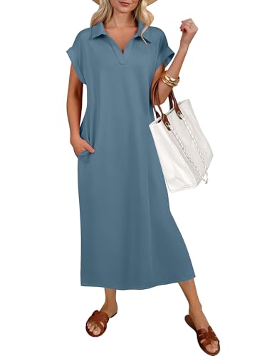 ANRABESS Womens Summer Casual Midi Dresses Short Sleeve Polo V