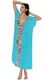 Picture of Chrisuno Women's Beach Cover-Up Kimono Cover Ups For Women Sexy Soft Pool Cover Up Plus Size A-Peacock Blue XX-Large