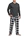 Vlazom Herren Pyjama Set Lang Zweiteiliger Schlafanzug Herren Kariert Flanell Hose und einfärbiger T-Shirt(M,Stil B-Dunkelgrau Top+Schwarz Karierte Hose)
