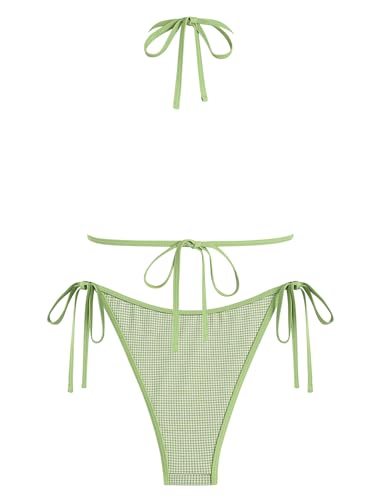 Image of ZAFUL Bikini Sets for Women Halter Bow Decor Tiny Floral Gingham Print Swimsuit Tie Side 2 Pieces Bathing Suit