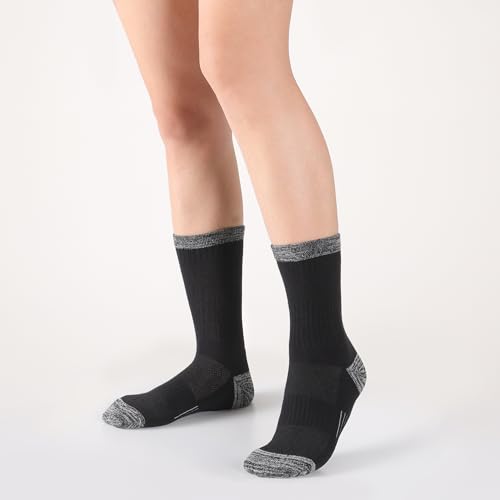 Image of BUDERMMY Crew Socks for Women Hiking Athletic Running Walking Cushioned Compression Cotton Socks 6 Pairs