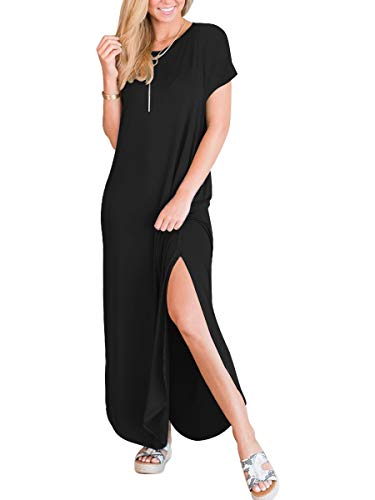 Anrabess Women's Short Sleeve Loose Plain Maxi Dresses Casual Long Dresses T-Shirt Dress A222Hei-Xl #TOP2