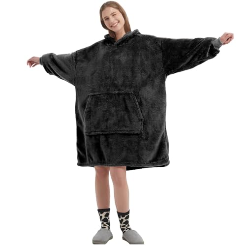 FELOVE Hoodie Decke Ärmeln Kuschelpullover Mit einer großen Tasche Tragbare Decke Ultra Soft Bequemer Kuschel Erwachsene Hoodie Warm Kuscheldecke weich als Geschenke für Frauen Freundin Mütter
