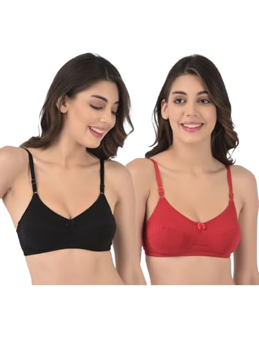 Image of Softline Women's Cotton Blend Wire-Free Non-Padded Cut & Sew | Full Coverage Bra Combo | Comfortable & Supportive Everyday Wear (Pack of 2)