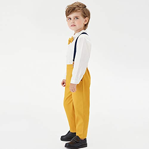 Joycebaby Toddler Boys Long Sleeve Gentleman Bowtie Overalls Outfit Suits Set(100/2-3Y, Yellow) #TOP4