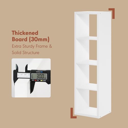 Image of Furinno Cubicle Record Player Stand, 4-Cube Vinyl Record Storage,White | Vinyl Storage, 1.2 inchInch Extra Thick, Open Back Media Shelf for CD DVD Bluray Game Disc, for Living Room, Home Office