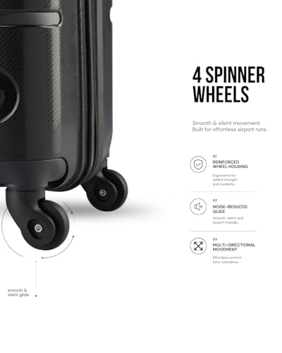 Image of SNITCH Loop 3Pc Set Black Polypropylene Hard Travel Suitcase - Suitcase for Travel Set of 3 & Luggage with 4 Wheels, Secure Lock & Free Shoe Bag