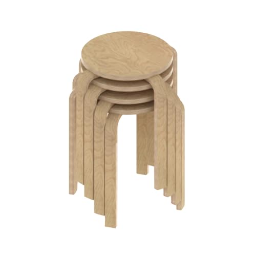 Juego de 4 taburetes apilables de madera maciza sin respaldo con parte superior redonda para comedor, sala de estar, cocina y balcón, muebles versátiles (color 2)