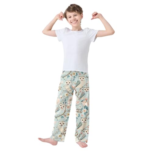 Owl Retro Flowers Boys Long Pants Soft Trousers Elastic Waist Kids Lounge Bottoms with Pockets S-XL2