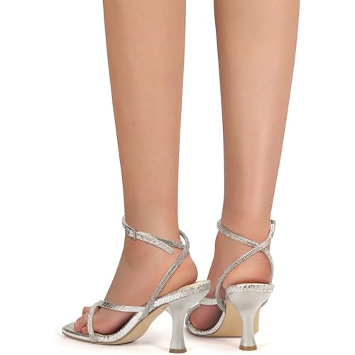 Image of Carcuume Womens Kitten Heels Square Toe Thong Strappy Ankle Strap Stiletto Heel Sandals