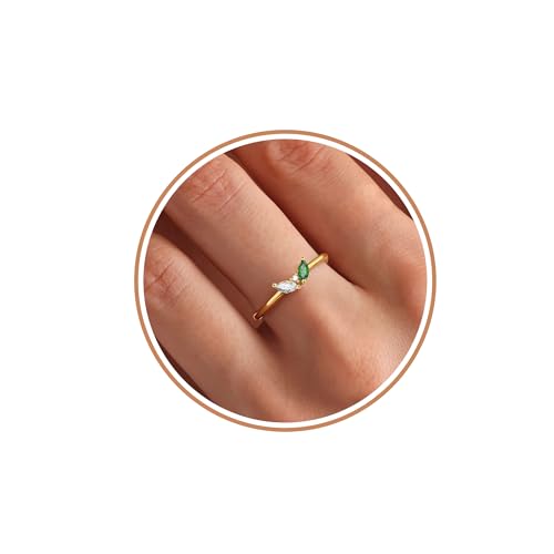 Christmas Gifts for Women Stocking Stuffers Birthstone Rings for Women Gold Rings for Women Non Tarnish with Birthstone 21st Birthday Gifts for Her Daughter Sister Christmas Jewelry