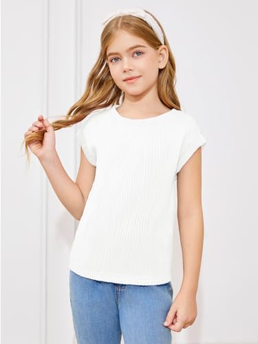 Haloumoning Girls T Shirts Short Sleeve Cute Tops Summer Casual Tshirts Textured Basic Tees 5-14 Years3