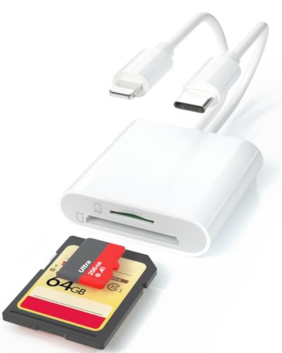Lector de tarjetas SD para iPhone, 2 en 1 Lightning + lector de tarjetas SD USB C para iPhone 15, lector de tarjetas de memoria tipo C, visor de tarjetas de cámara, lector de tarjetas SD Lightning
