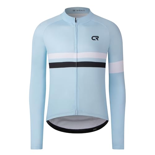 Coconut Ropamo CR Long Sleeve Cycling Jersey Mens, 3+1 Zipper Pockets Bicycle Tops Quick Dry Breathable Biking Shirt (L, Light Blue)