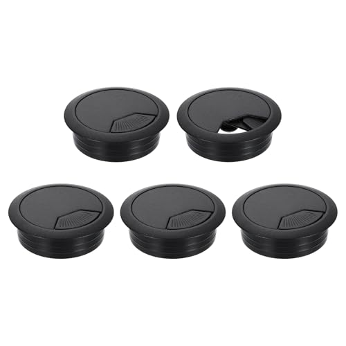 uxcell 5 Pcs 50mm (1.97 Inch) Desk Grommet, Plastic Cable Hole Cover, Wire Cord Cable Organizer for Home Office Computer Desk Cabinet, Black