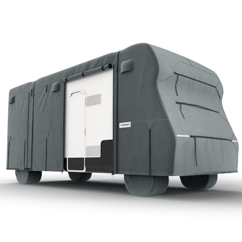 KING BIRD Standard Class C RV Cover Fits 29-32ft Motorhome Heavy Duty Ripstop Camper Cover Waterproof Sun Snow Wind Protection with 4 Tire Covers Windproof Straps & Repair Patches