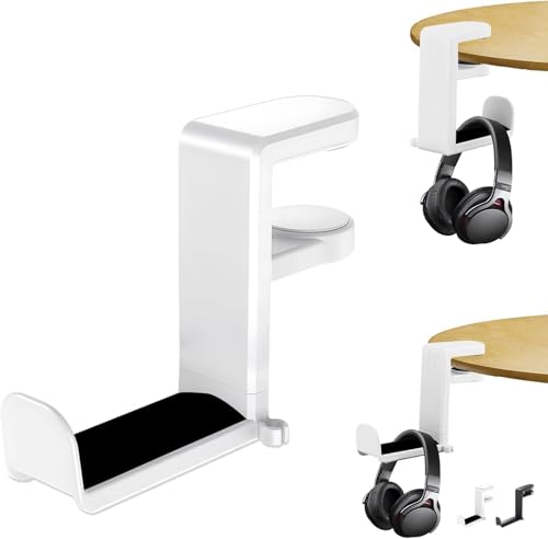 BASVII Soporte Auriculares Gaming Soporte Cascos Gaming Hecho Abs Y Metal Estable Y No Se Rompe Fácilmente Giratorio 360° Y Ahorra Espacio - para Escritorios De Computadora Gabinetes Etc (Blanco)
