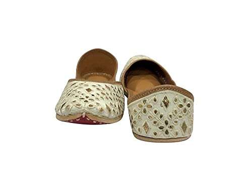 Image of Punjabi Jutti Flats for Women,Cream Bohemian Sandles Traditional Jooti,Handmade Indian Ethnic Beaded Shoes, Crean