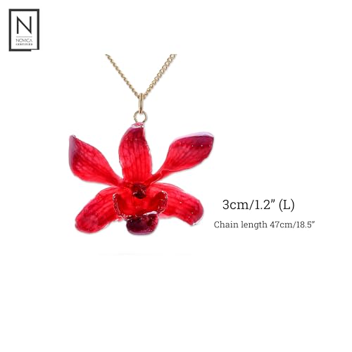 NOVICA Artisan Handmade Gold Accented Natural Orchid Pendant Necklace Redpurple Plated Flower Leaf Thailand Floral [necklace Length 18.5 in L Necklace Width 2 mm W Pendant(s) 1.2 in L x 1.6 ]3