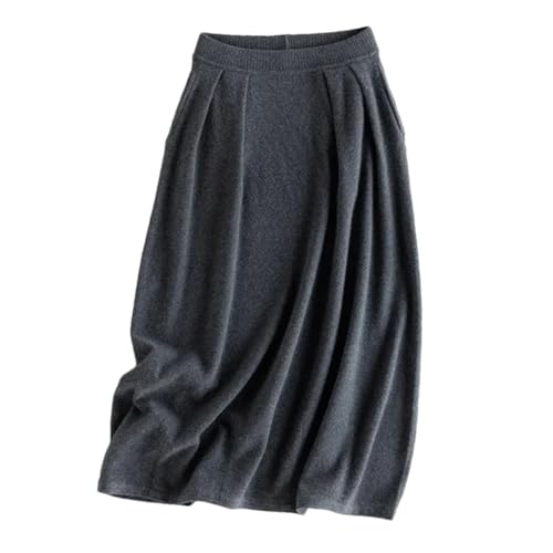 Women's Fall Winter 100% Cashmere Knitted Half Skirt Umbrella Bodycon Skirt Modern Gray One Size