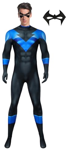 Halloween Black and Blue Suit Full Body Compression Athletic Mens Bodysuit Jumpsuit Zentai Onesie Outfit Spandex for Adult
