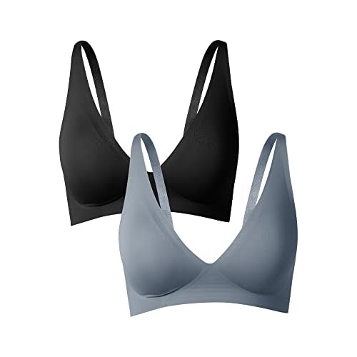 SHARICCA Pro Seamless Bra for Women Deep V Neck Wirefree Bra Adjustable Strap Comfort Sleep Bra Removable Padded Bralette Beanpink X-Small