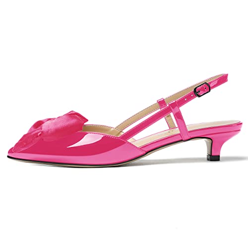 WAYDERNS Women's Buckle Satin Bow Pointed Toe Patent Slingback Kitten Low Heel Pumps Shoes 1.5 Inch2