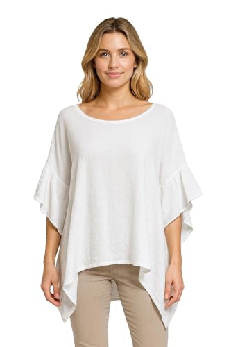 Linen Ruffle Sleeve top White