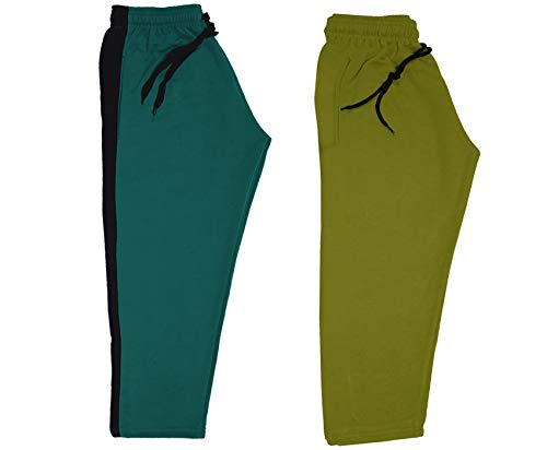 Image of IndiWeaves Kids Unisex Solid Fleece Warm Track Pants Winter Lower for Boys & Girls (Mehadi; Green; 3-4 Years) Pack of 2