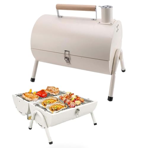 Poêle à barbecue à charbon portable en hêtre et métal blanc - 2