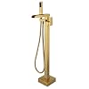Freestanding Bathtub Faucet Brushed Gold Waterfall Tub Filler Floor Mount Brass Single Handle Bathroom Faucets with Hand Shower