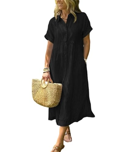 Robe chemise longue en lin premium coupe fluide et finitions unies