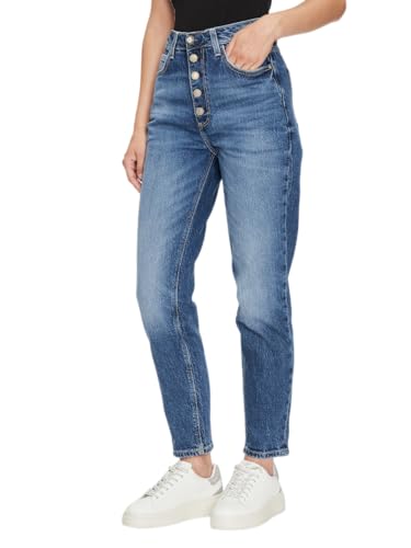 Jean mom boutonnière apparente Guess en denim premium aux finitions travaillées