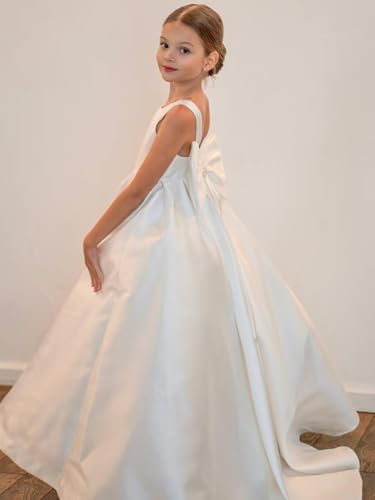 Satin A-line Flower Girl Dress for Wedding Sleeveless First Communion Dresses Floor Length Princess Pageant Gowns4