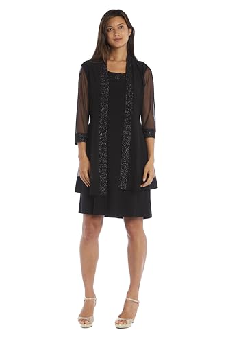 Image of R&M Richards Women's 2-Piece Jacket Dress Set | Knee Length Sheath W / 3 /4 Sleeve Jacket | Mother of the Bride Cocktail Party