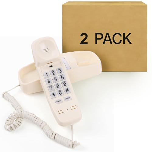 2 Pack MCHEETA Corded Wall Phone, Landline Phones for Seniors with Large Buttons, Office Desk Phone with Adjustable Loud Volume & Lighted Keypad, Durable Basic Design for Home, Beige