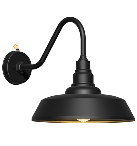 Franing 15 Inch Large Outdoor Gooseneck Barn Light Dusk to Dawn Barn Light Waterproof and Rustproof Exterior Light Fixture for Patio Porch Garage Gooseneck Lighting