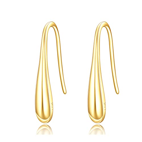 KQF 14K Solid Gold Teardrop Earrings Real Gold Minimalist Dangle Earrings Jewelry Gifts for Women