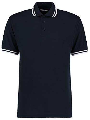 Image of Kustom Kit Mens Short Sleeve Polo Shirts, Navy/White, X-Large. KK409