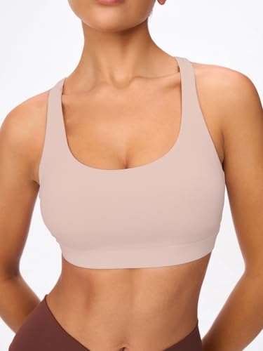 Image of Women's Strappy Sports Bras Light Compression Crop Criss Cross Back Padded Workout Yoga Bra Supportive U Neckline