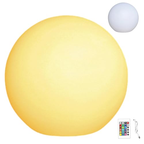 Hintyne Bola de luz LED de 8 Pulgadas Recargable 16 Colores 4 Modos Control Remoto PE con Enchufe Impermeable y Orificios para Tornillos Brillo Ajustable lámpara orbe para jardín.