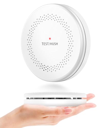 Image of Smoke Detector Carbon Monoxide Detector Combo 10 Year Battery, HATHEPHS Slim Smoke Alarm CO Detector with Large Test /Silence Button, Adhesive & Screws Included