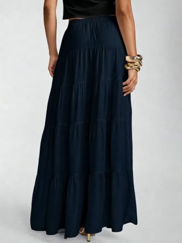 Image of Women's Boho Maxi Skirt Ruffle Flowy Low Rise A Line Beach Long Skirts | Flared Ruffle, Elastic Waist, Summer Vacation Skirts