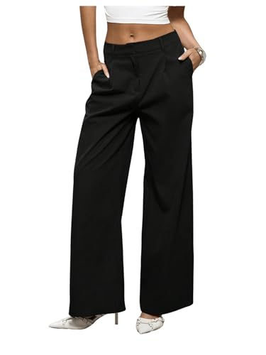 OYOANGLE Women's Straight Leg Tailored High Waisted Pants Casual Work Business Trousers with Pockets