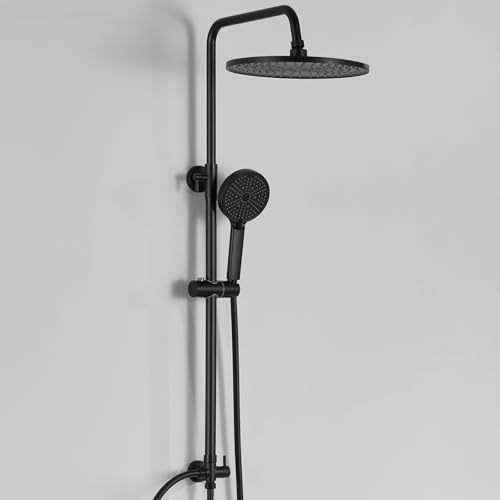 DERW Black Rainfall Shower Kit with 10 Round Rainfall Shower Head, 4 Spray Modes Handheld Shower with Rotating Bracket, Shower Set Without Mixer, Anti-Leak Hose,Easy Install, Suitable for Bathrooms