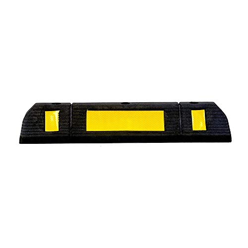 Image of LADWA 600 mm Rubberised Car Wheel Parking Stopper with Reflective Yellow Tape, Heavy Duty Garage Floor Parking Curb for Car Safety and Parking Control, Pack of 1