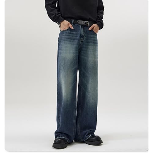 Baggy Hip Hop Jeans for Men Baggy Straight Leg Long Denim Pants Vintage Loose Fit Classic Trousers (X-Large,Dark Bluec1)2