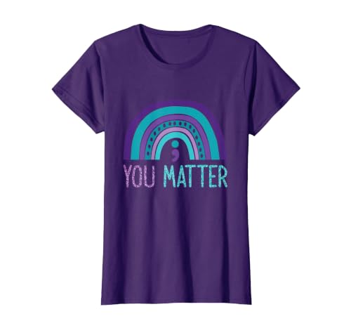 You Matter Semicolon Suicide Prevention Purple Teal Rainbow T-Shirt, Women, Purple, XX-Large