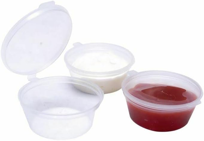 1000 X 2oz Hinged Sauce Pots with Hinged Lids Round Food Containers Deli Pots Sauce Tubs - Sealed Hygiene Proof Packaging (2oz l 1000 pcs)